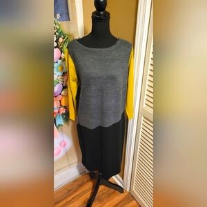 JBS Gray, Black and Yellow Colorblock Sweater Dress, Size Large, NEW w/o Tags